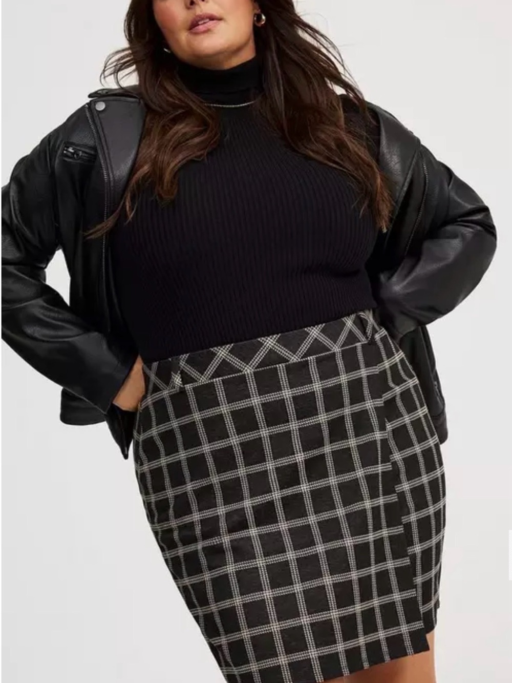 NWT TORRID BLACK & Tan Mini Double-Knit Overlap Skirt SIZE 4X